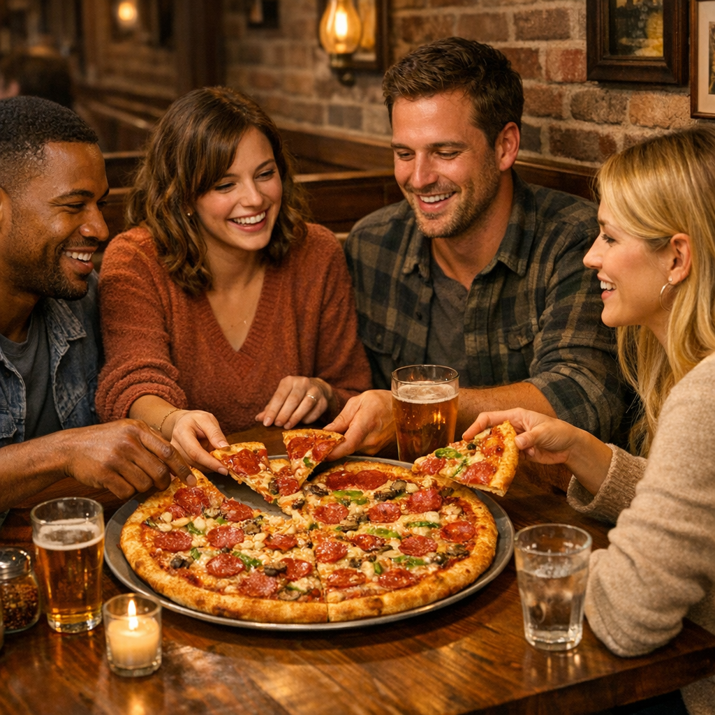 Friends sharing pizza