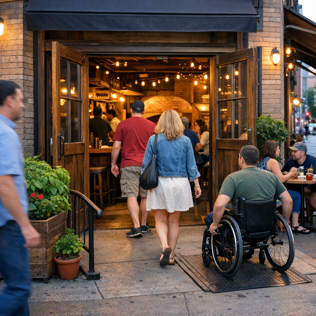 Accessible pizzeria entrance